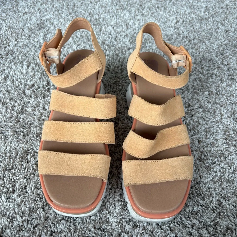 Sorel Women's Joanie III Ankle Strap Wedge Platform Sandals Beige/Orange Size 10